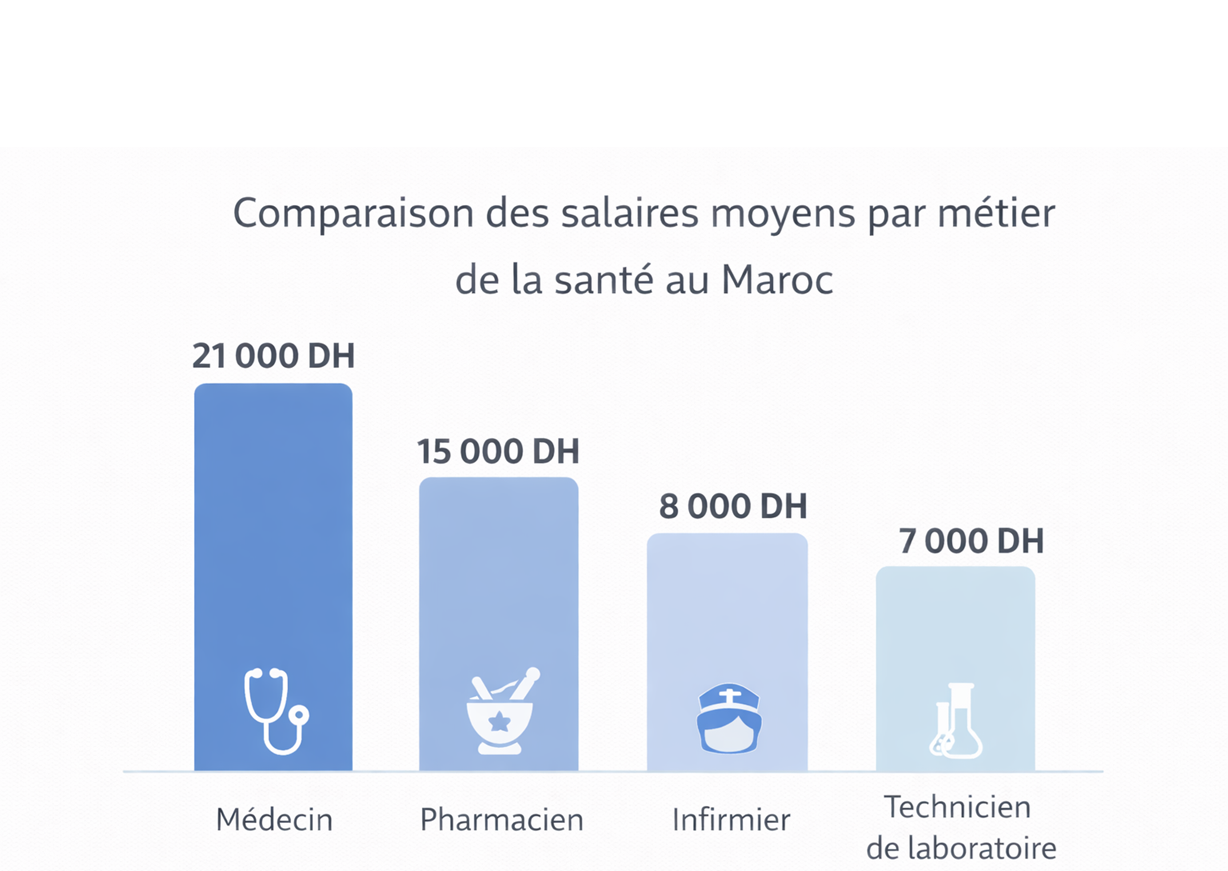 Comparaison des salaires moyens par métier de la santé au Maroc